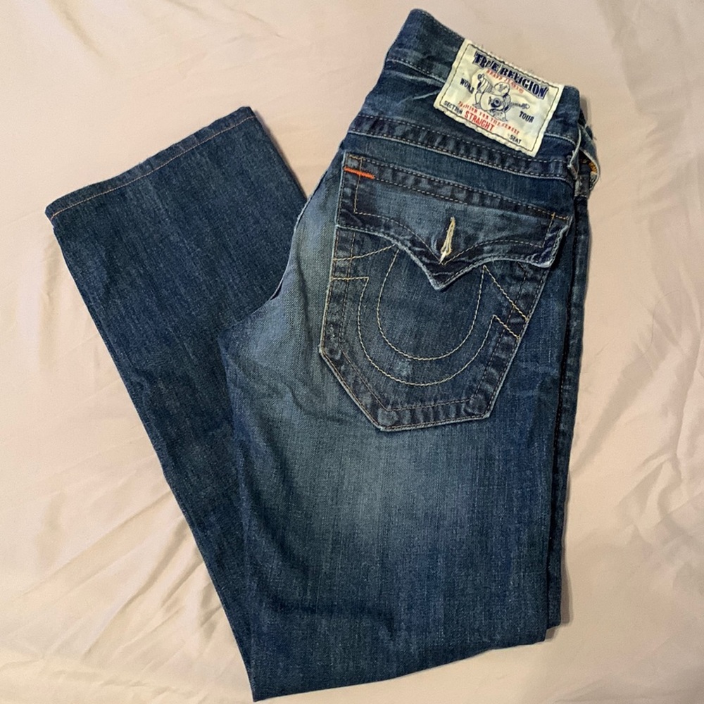 True Religion Low-Rise Straight Leg Blue Jeans